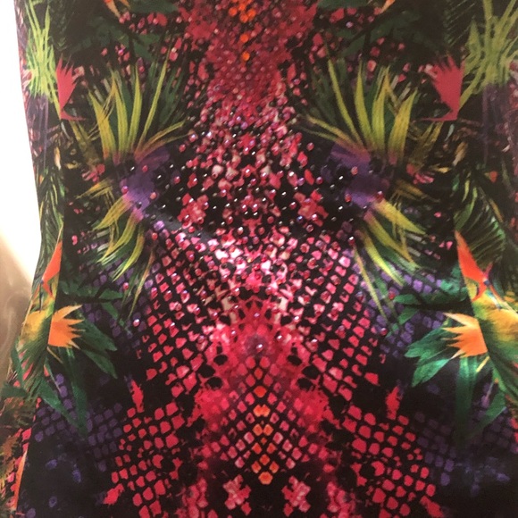 Genese London Tropical Satin Dress with colourful rhinestone detailing Small 4US - Picture 10 of 17